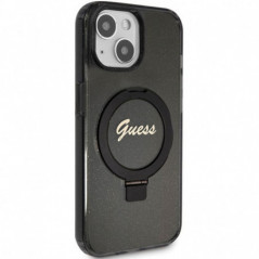 Kryt Guess Glitter Script Logo - Ring stand na Apple iPhone 15 Plus MagSAFE  Černý