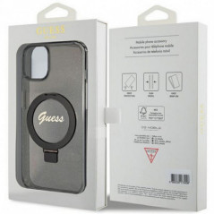Kryt Guess Glitter Script Logo - Ring stand na Apple iPhone 15 Plus MagSAFE  Černý