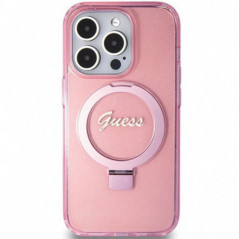Kryt Guess Glitter Script Logo - Ring stand na Apple iPhone 15 Pro Max MagSAFE  Růžový