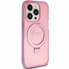 Kryt Guess Glitter Script Logo - Ring stand na Apple iPhone 15 Pro Max MagSAFE  Růžový