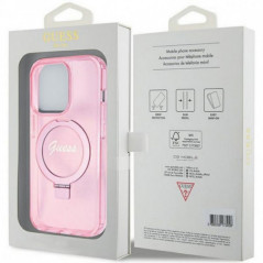 Kryt Guess Glitter Script Logo - Ring stand na Apple iPhone 15 Pro Max MagSAFE  Růžový