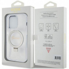 Kryt Guess Glitter Script Logo - Ring stand na Apple iPhone 15 Pro Max MagSAFE  Průhledný