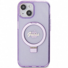 Kryt Guess Glitter Script Logo - Ring stand na Apple iPhone 15 MagSAFE  Fialový (Purple)