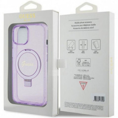 Kryt Guess Glitter Script Logo - Ring stand na Apple iPhone 15 MagSAFE  Fialový (Purple)