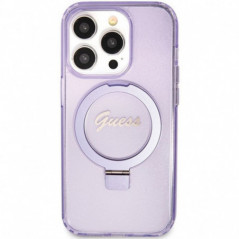 Kryt Guess Glitter Script Logo - Ring stand na Apple iPhone 15 Pro Max MagSAFE  Fialový (Purple)