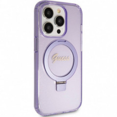 Kryt Guess Glitter Script Logo - Ring stand na Apple iPhone 15 Pro Max MagSAFE  Fialový (Purple)