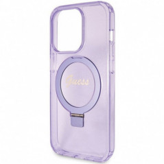Kryt Guess Glitter Script Logo - Ring stand na Apple iPhone 15 Pro Max MagSAFE  Fialový (Purple)