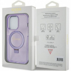 Kryt Guess Glitter Script Logo - Ring stand na Apple iPhone 15 Pro Max MagSAFE  Fialový (Purple)