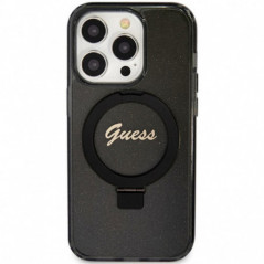 Kryt Guess Glitter Script Logo - Ring stand na Apple iPhone 15 Pro MagSAFE  Černý