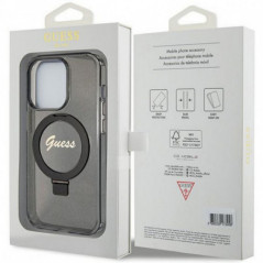 Kryt Guess Glitter Script Logo - Ring stand na Apple iPhone 15 Pro MagSAFE  Černý