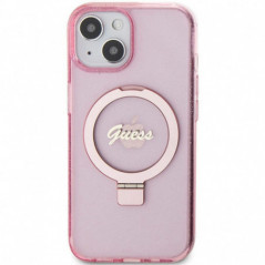Kryt Guess Glitter Script Logo - Ring stand na Apple iPhone 15 MagSAFE  Růžový