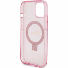 Kryt Guess Glitter Script Logo - Ring stand na Apple iPhone 15 MagSAFE  Růžový