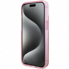 Kryt Guess Glitter Script Logo - Ring stand na Apple iPhone 15 Plus MagSAFE  Růžový