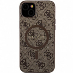 Kryt Guess Leather 4G Metal Logo na Apple iPhone 15 Plus Hnědý