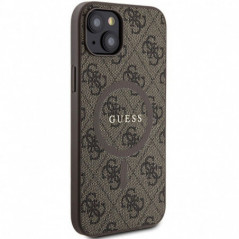 Kryt Guess Leather 4G Metal Logo na Apple iPhone 15 Plus Hnědý