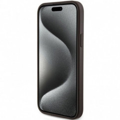 Kryt Guess Leather 4G Metal Logo na Apple iPhone 15 Plus Hnědý