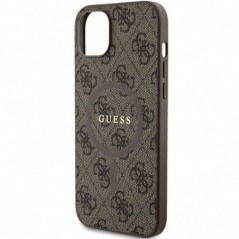 Kryt Guess Leather 4G Metal Logo na Apple iPhone 15 Plus Hnědý