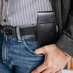 Univerzální pouzdro, Pouzdro na opasek ROYAL - Leather universal flap pocket na Samsung Galaxy A12 Černý