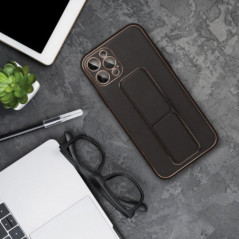 Kryt LEATHER Case Kickstand na Samsung Galaxy S24 FE Černý
