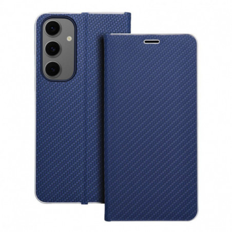 Peněženkové pouzdro LUNA Book Carbon na Samsung Galaxy S24 FE Uhlíkové vlákno, Elegantní  Modrý