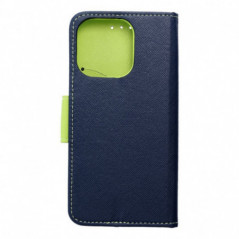 Peňaženkový obal Fancy Book na Apple iPhone 16 Pro Námořnická modrá / Limetkovo zelený