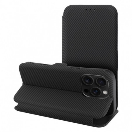 Peněženkové pouzdro FOLIO Side Magnet na Apple iPhone 15 Elegantní, Karbonový vzor  Černý