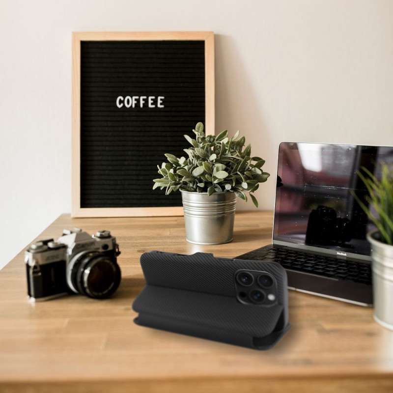 Peněženkové pouzdro FOLIO Side Magnet na Apple iPhone 16 Pro Max Elegantní, Karbonový vzor Černý Peněženkové pouzdro FOLIO Side Magnet na Apple iPhone 16 Pro Max Elegantní, Karbonový vzor Černý