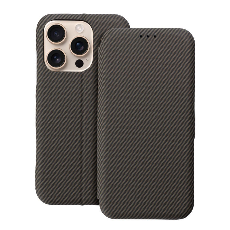 Peněženkové pouzdro FOLIO Side Magnet na Apple iPhone 14 Pro Elegantní, Karbonový vzor Hnědý Peněženkové pouzdro FOLIO Side Magnet na Apple iPhone 14 Pro Elegantní, Karbonový vzor Hnědý