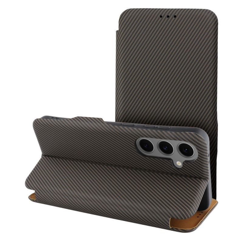 Peněženkové pouzdro FOLIO Side Magnet na Samsung Galaxy S25 Elegantní, Karbonový vzor Hnědý Peněženkové pouzdro FOLIO Side Magnet na Samsung Galaxy S25 Elegantní, Karbonový vzor Hnědý