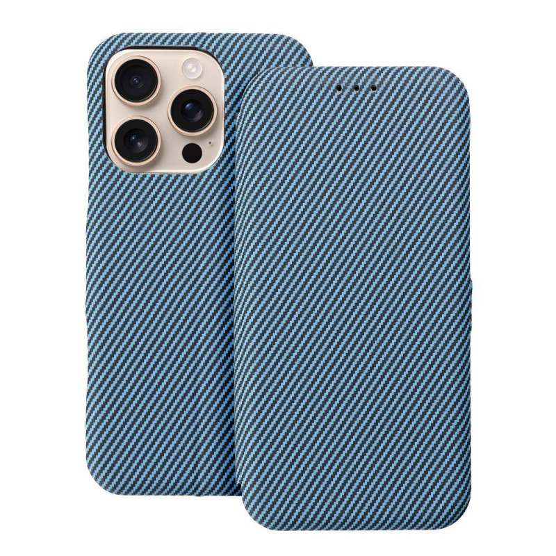 Peněženkové pouzdro FOLIO Side Magnet na Apple iPhone 16 Pro Elegantní, Karbonový vzor Modrý Peněženkové pouzdro FOLIO Side Magnet na Apple iPhone 16 Pro Elegantní, Karbonový vzor Modrý