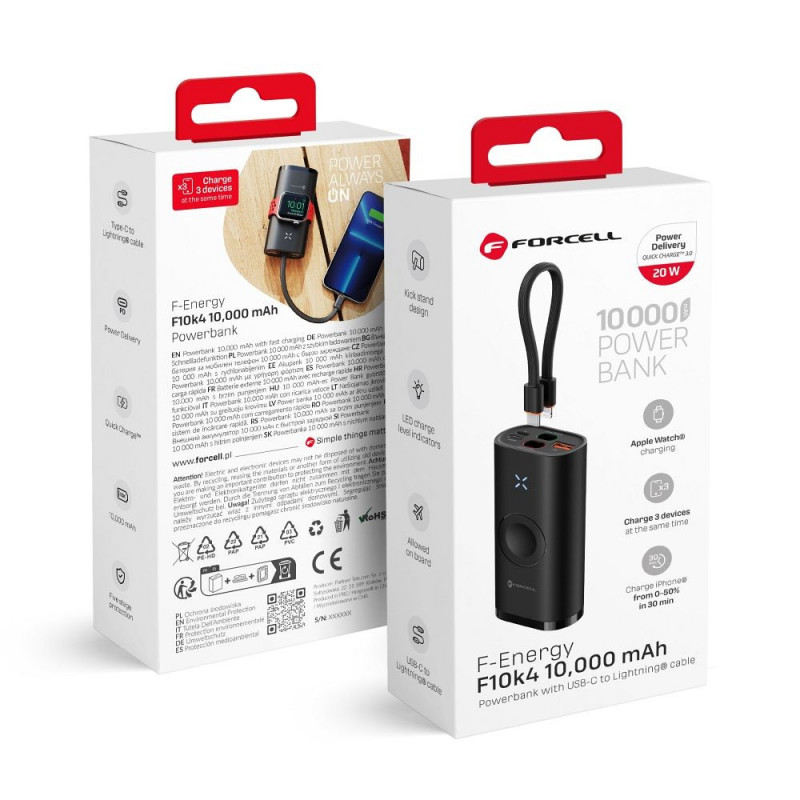 Forcell Power bank F-ENERGY F10K4 10 000 mAh PD QC3.0 černá Forcell Power bank F-ENERGY F10K4 10 000 mAh PD QC3.0 černá