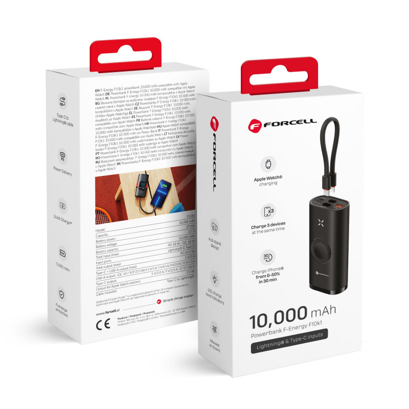 Forcell Power bank F-Energy F10k1 10000 mAh PD QC3.0 černá Forcell Power bank F-Energy F10k1 10000 mAh PD QC3.0 černá