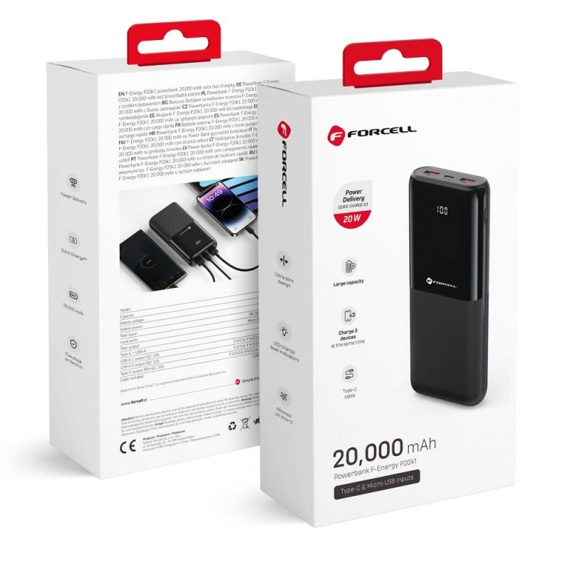 Forcell Power bank F-Energy P20k1 PD 20W QC 20000mAh černá