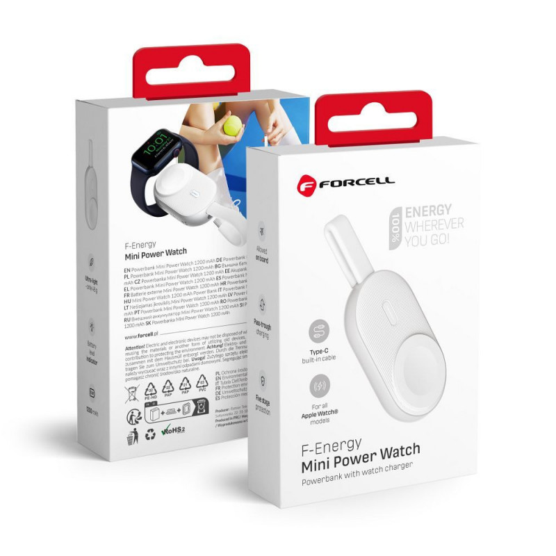 Forcell Power bank F-ENERGY Mini Power Watch 1A 2,5W 1200 mAh bílá