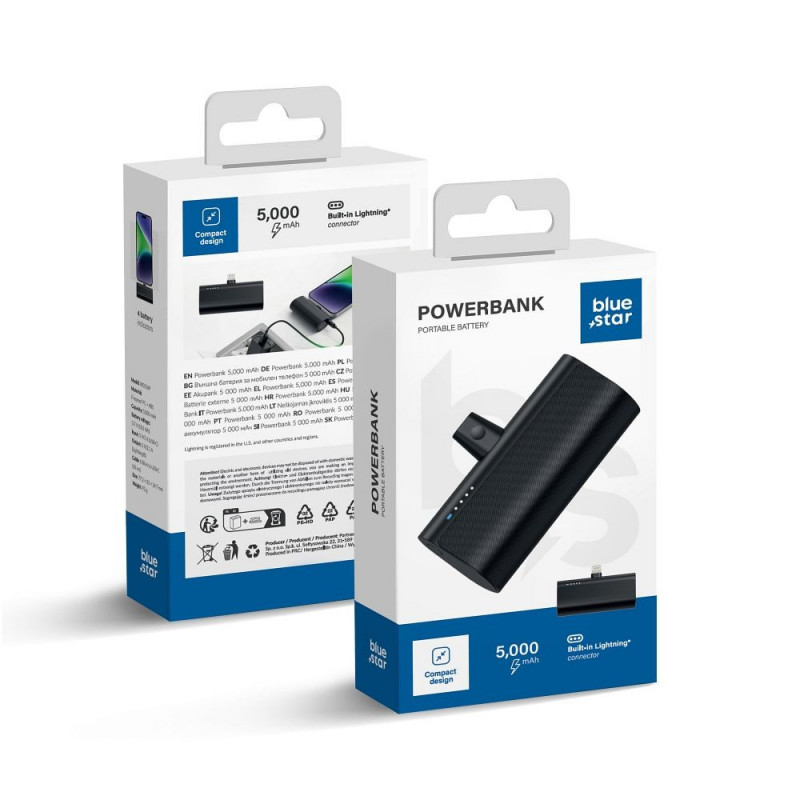 Blue Star Power bank W0556P 5000 mAh 2,1A s vestavěným konektorem Lightning černá
