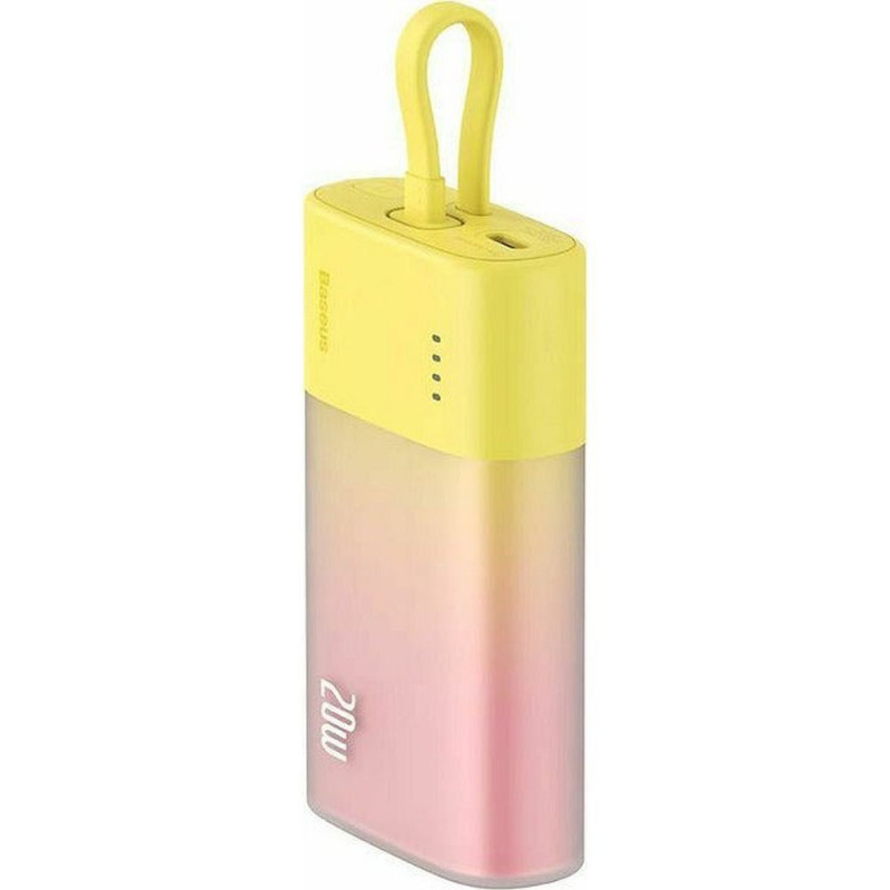 Baseus Power bank PPKDC05I 5200 mAh s vestavěným kabelem Lightning + kabel Typ C až Typ C PD QC 2,4A 20W. žluto růžová Baseus Power bank PPKDC05I 5200 mAh s vestavěným kabelem Lightning + kabel Typ C až Typ C PD QC 2,4A 20W. žluto růžová