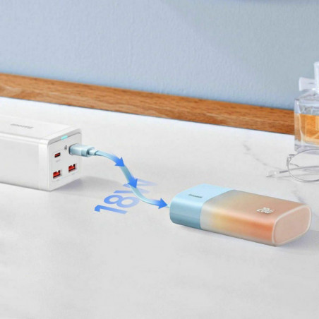 Baseus Power bank PPKDC05I 5200 mAh s vestavěným kabelem Lightning + kabel Typ C až Typ C PD QC 2,4A 20W modře oranžová