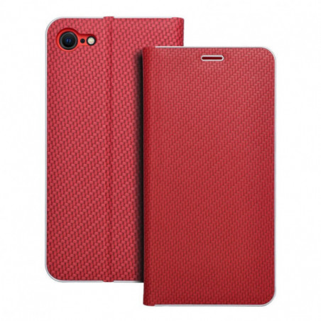 Peněženkové pouzdro LUNA Book Carbon na Apple iPhone SE 2020 Uhlíkové vlákno, Elegantní  Červený
