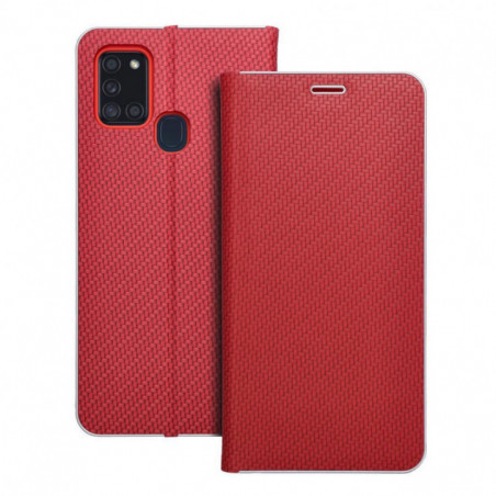 Peněženkové pouzdro LUNA Book Carbon na Samsung Galaxy A21s Uhlíkové vlákno, Elegantní  Červený
