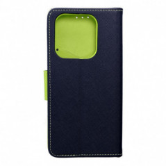 Peňaženkový obal Fancy Book na XIAOMI Redmi Note 14 4G Námořnická modrá / Limetkovo zelený