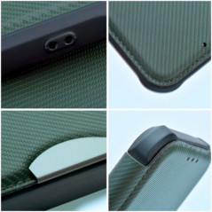 Peněženkové pouzdro Razor Book na Apple iPhone 16e Uhlíkové vlákno, Karbonový vzor  Tmavě zelený