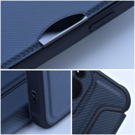 Peněženkové pouzdro Razor Book na XIAOMI Redmi Note 14 4G Uhlíkové vlákno, Karbonový vzor  Modrý