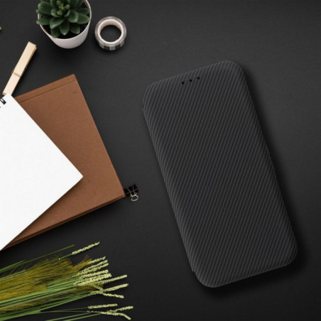 Peněženkové pouzdro FOLIO Side Magnet na Motorola Moto G55 Elegantní, Karbonový vzor  Černý