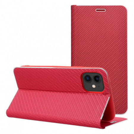 Peněženkové pouzdro LUNA Book Carbon na Apple iPhone 17 Uhlíkové vlákno, Elegantní  Červený