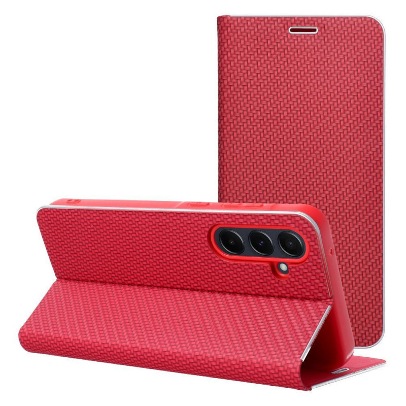 Peněženkové pouzdro LUNA Book Carbon na Samsung Galaxy S25 Edge Uhlíkové vlákno, Elegantní  Červený