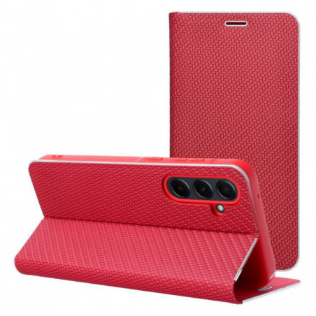 Peněženkové pouzdro LUNA Book Carbon na Samsung Galaxy S25 Edge Uhlíkové vlákno, Elegantní  Červený