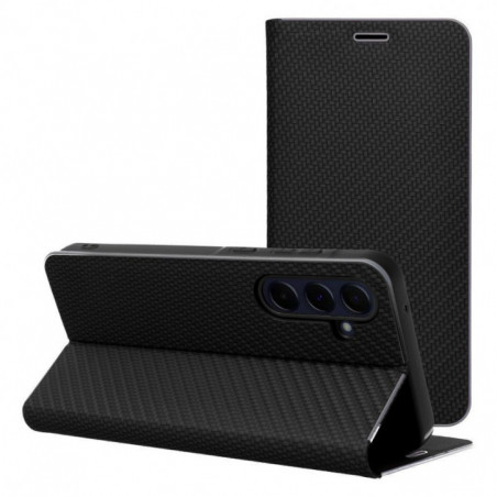 Peněženkové pouzdro LUNA Book Carbon na Samsung Galaxy S25 FE Uhlíkové vlákno, Elegantní  Černý