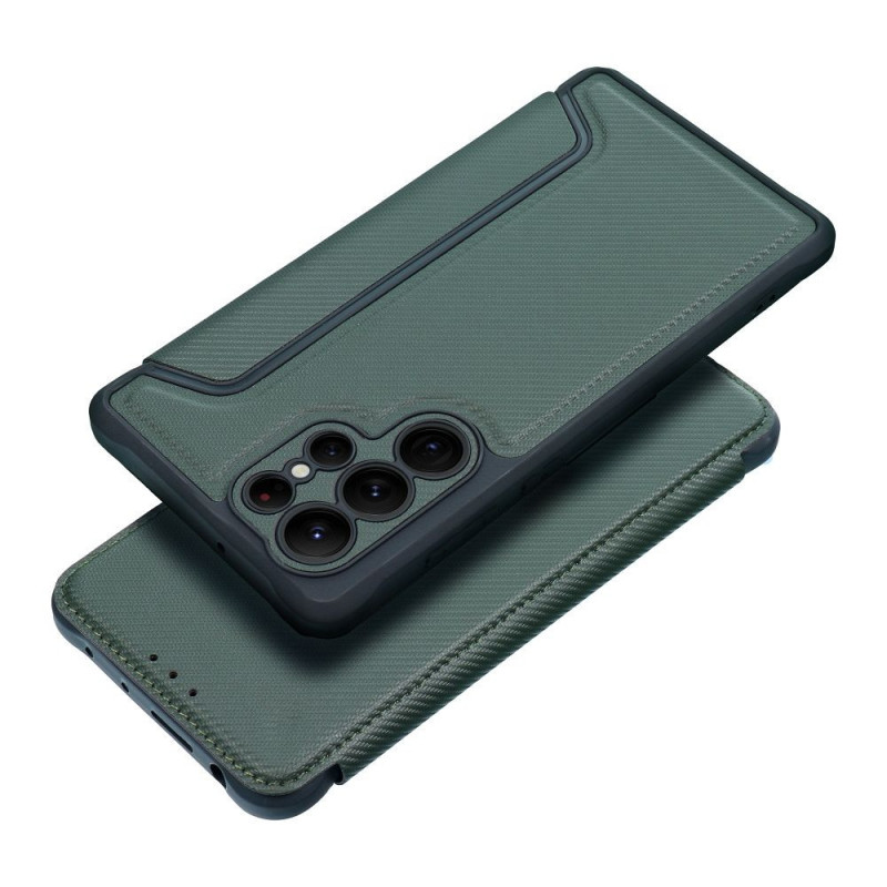 Peněženkové pouzdro Razor Book na Samsung Galaxy A17 Uhlíkové vlákno, Karbonový vzor  Tmavě zelený