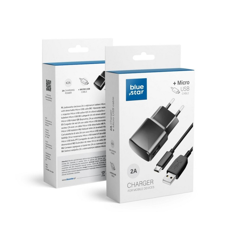 Travel Charger Micro USB Universal 2A with Cable Černý