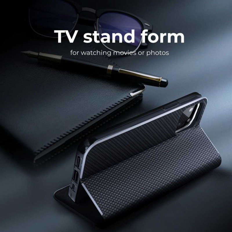 Peněženkové pouzdro LUNA Book Carbon na Apple iPhone 13 Pro Uhlíkové vlákno, Elegantní  Černý